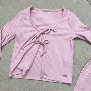 tie front pink long sleeve